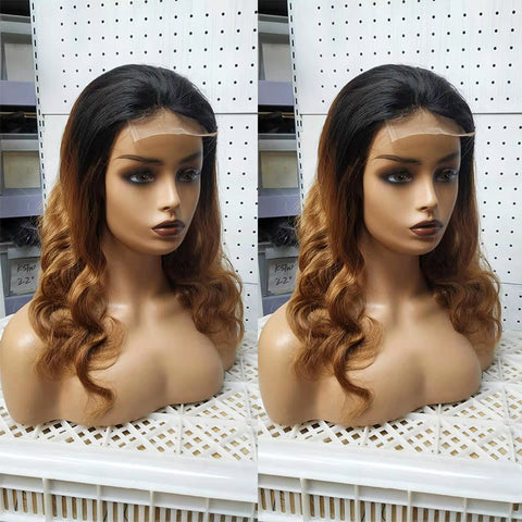 Ombre 1B 27 Body Wave 4x4 Lace Wig Brazilian Human Hair Wigs